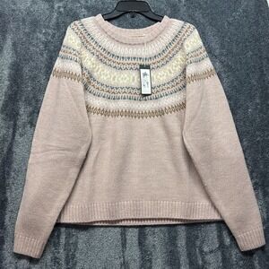 Alpine Design Womens Size XL Pink Beige Long Sleeve Fairisle Yoke Sweater